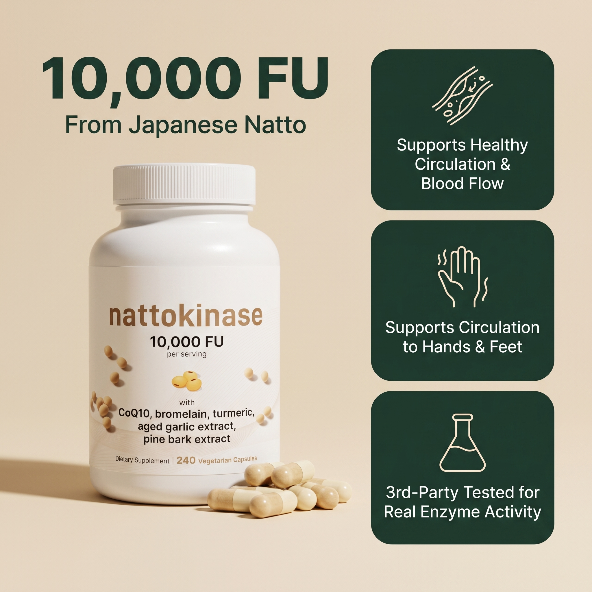 Japanese Nattokinase 10,000 FU — Circulation & Cardiovascular Support Complex