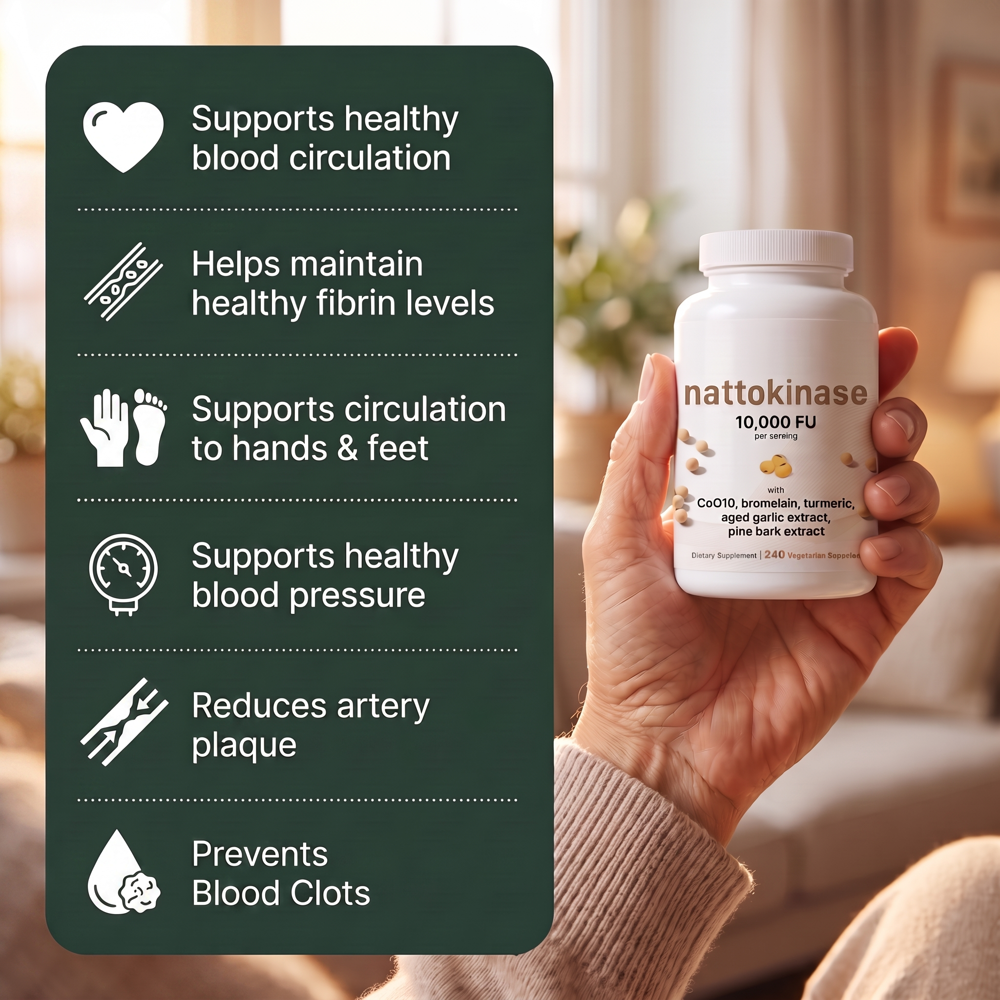 Japanese Nattokinase 10,000 FU — Circulation & Cardiovascular Support Complex