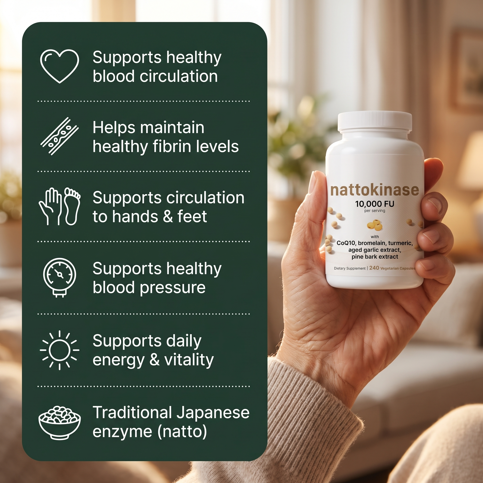 Japanese Nattokinase 10,000 FU — Circulation & Cardiovascular Support Complex