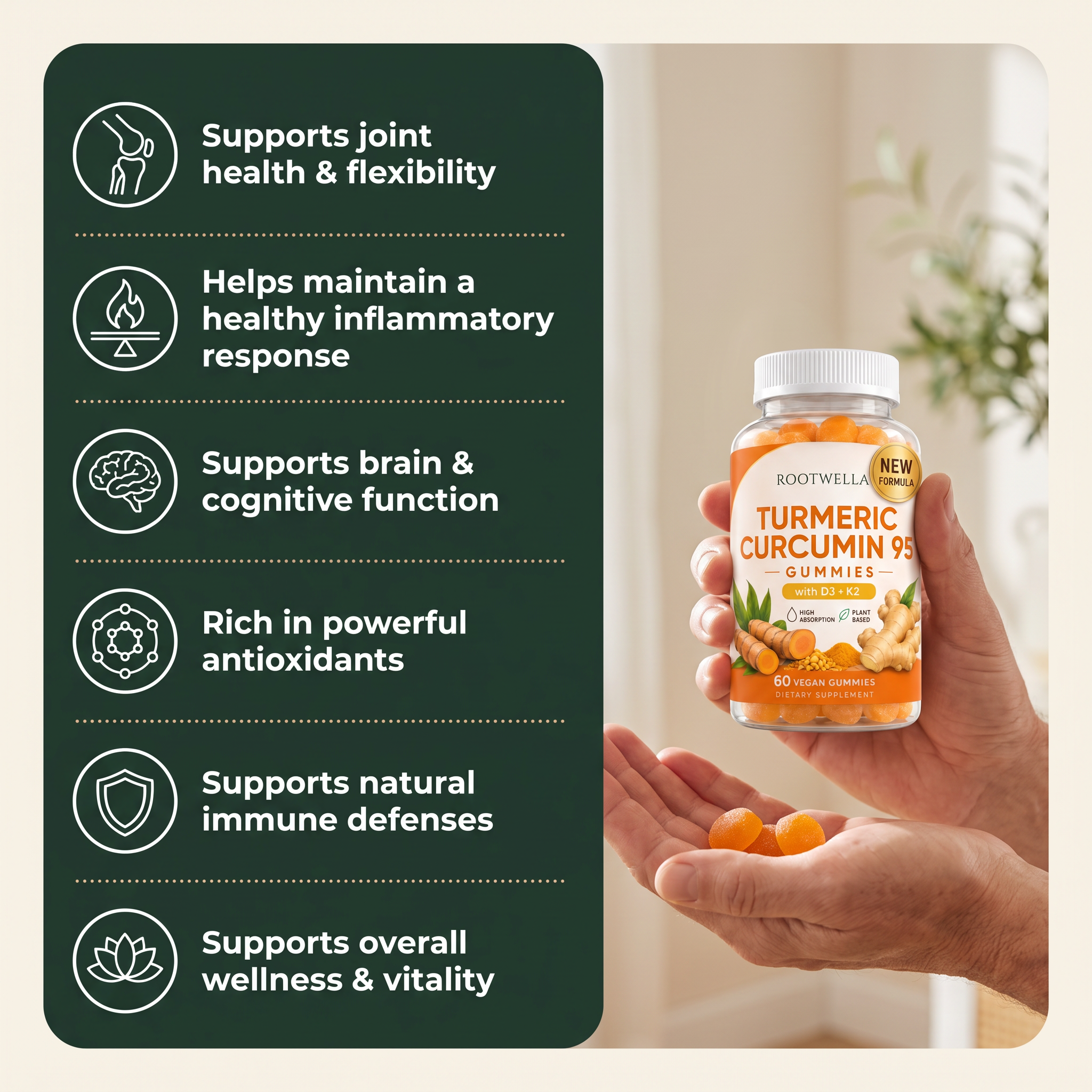 Turmeric Curcumin Gummies with D3 + K2 (1,200mg)
