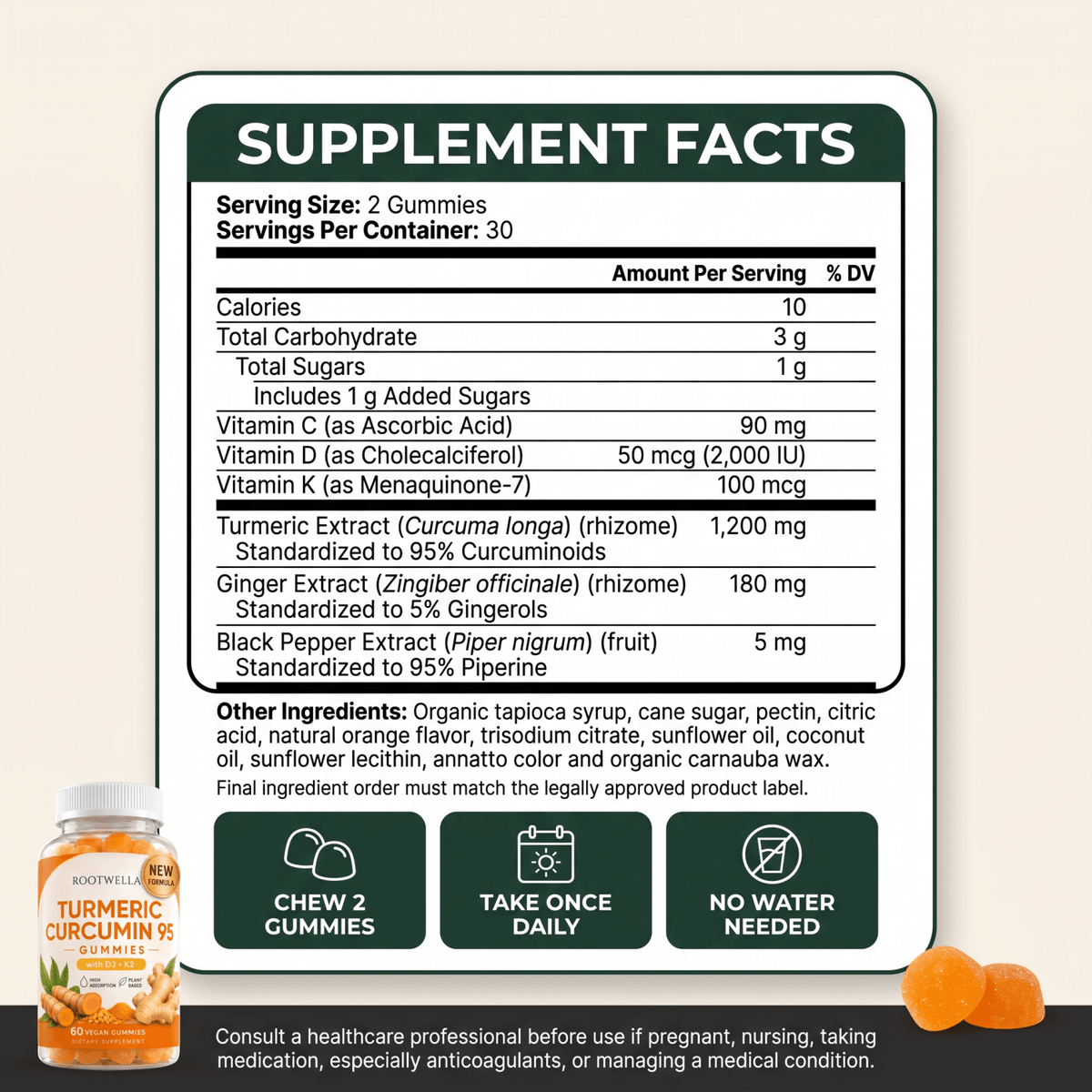 Turmeric Curcumin Gummies with D3 + K2 (1,200mg)