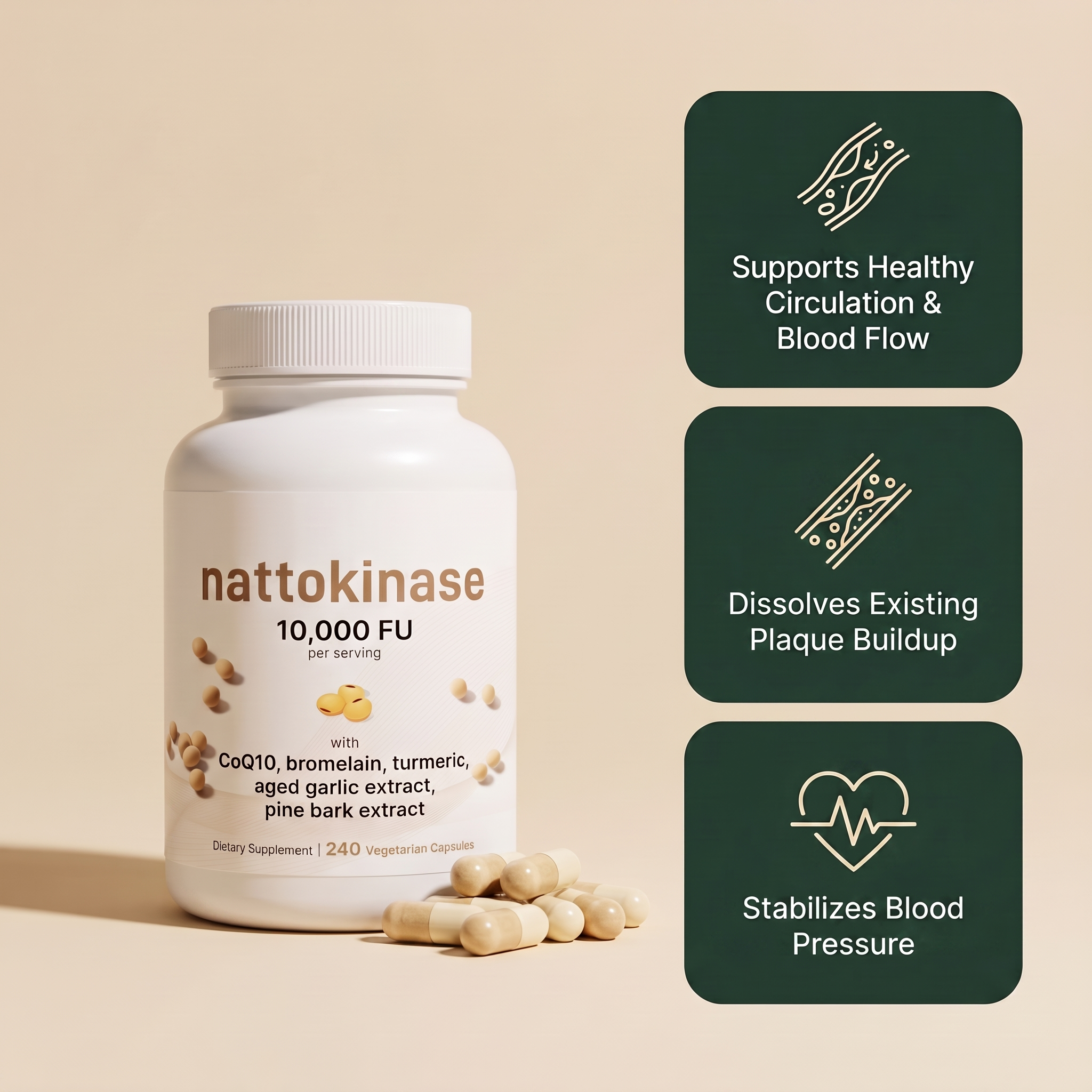 Japanese Nattokinase 10,000 FU — Circulation & Cardiovascular Support Complex